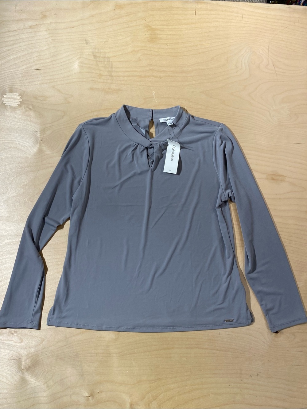Calvin Klein Slate Gray Long-Sleeve Keyhole Neck Top Large (RZ)